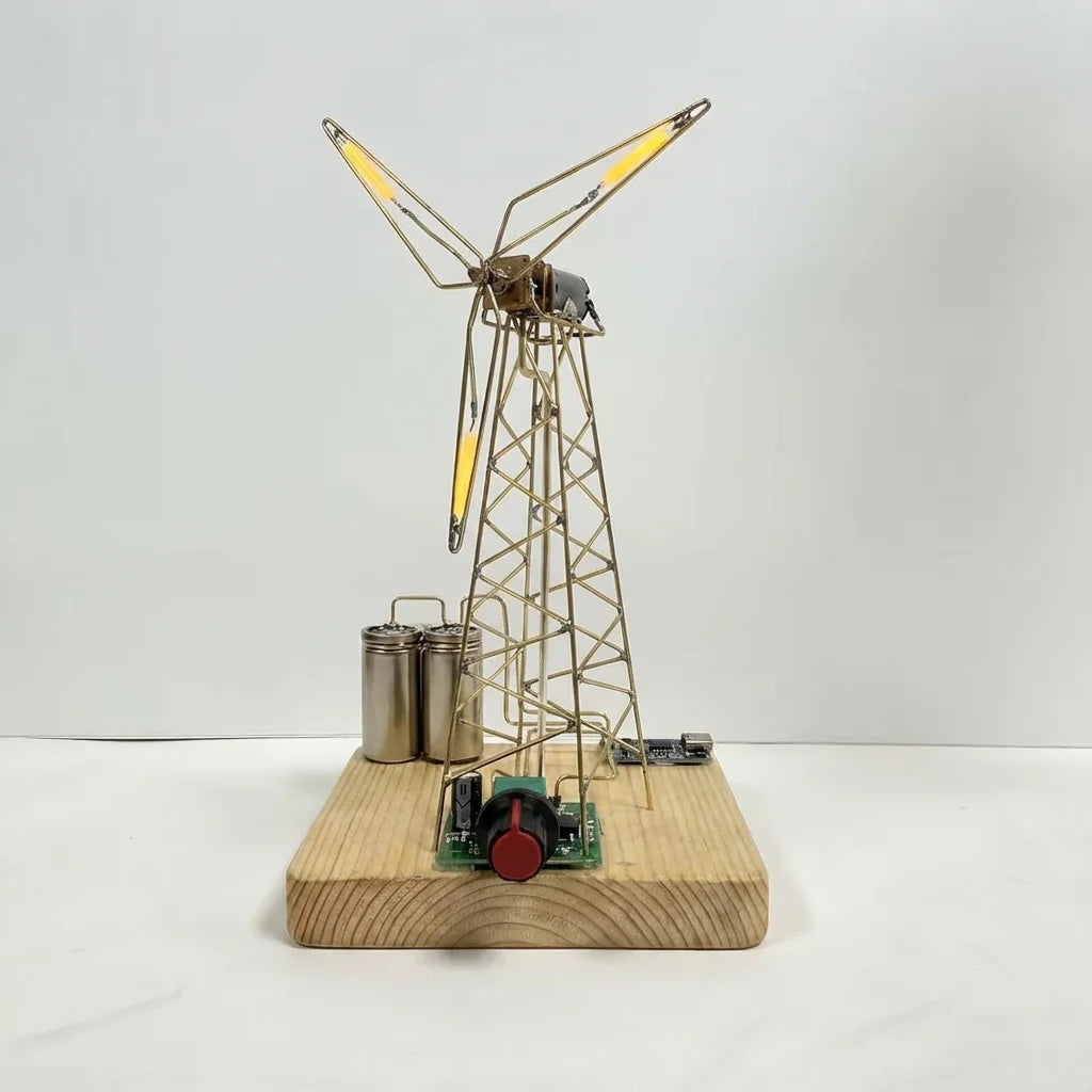 DIY Windmill Light Kit Industrial Bedside Ambient Lamp Copper Desk Decor Birthday/Holiday Gift Adjustable Speed Glowing Blades