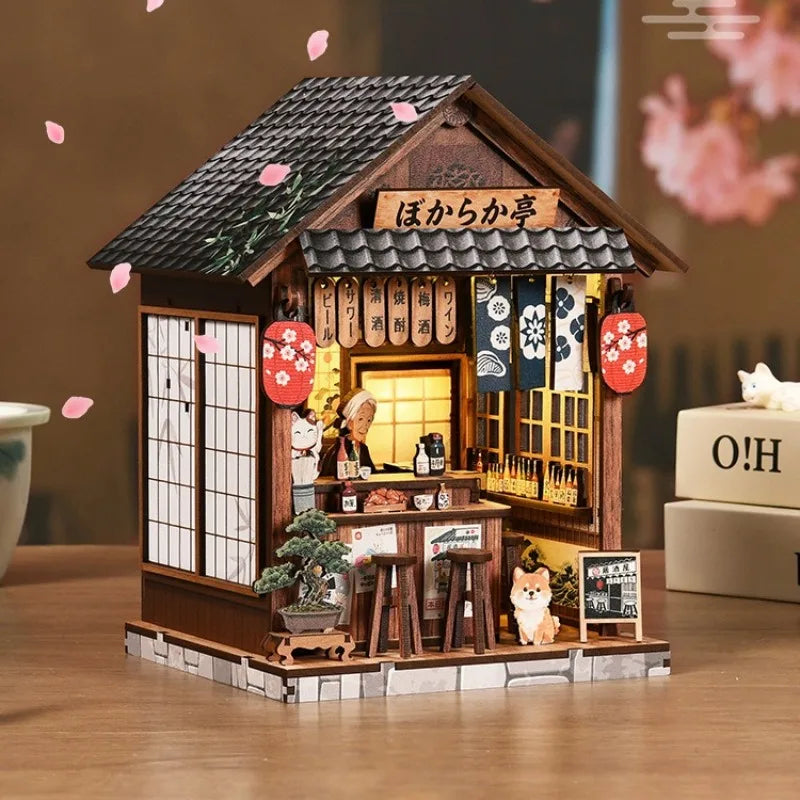 Wooden DIY Bookend Kit, Yiran Izakaya Pub Miniature Scene 3D Puzzle Assembly Toy Creative Gift for Women